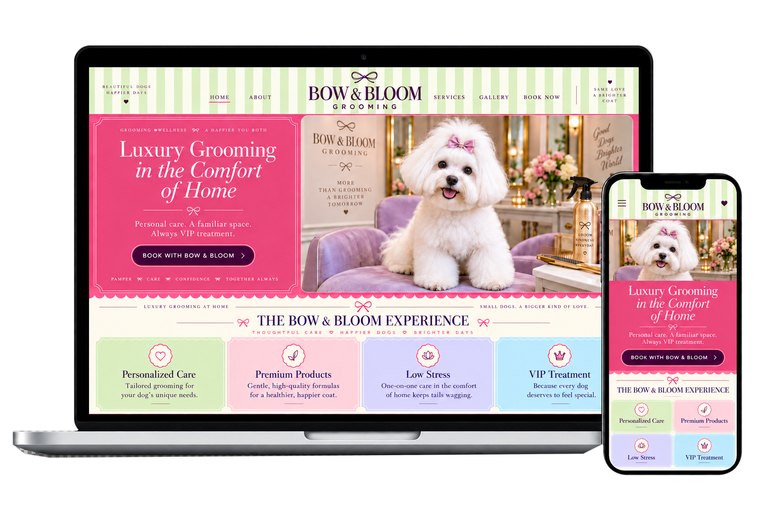 Bow and Bloom website on a laptop and phone