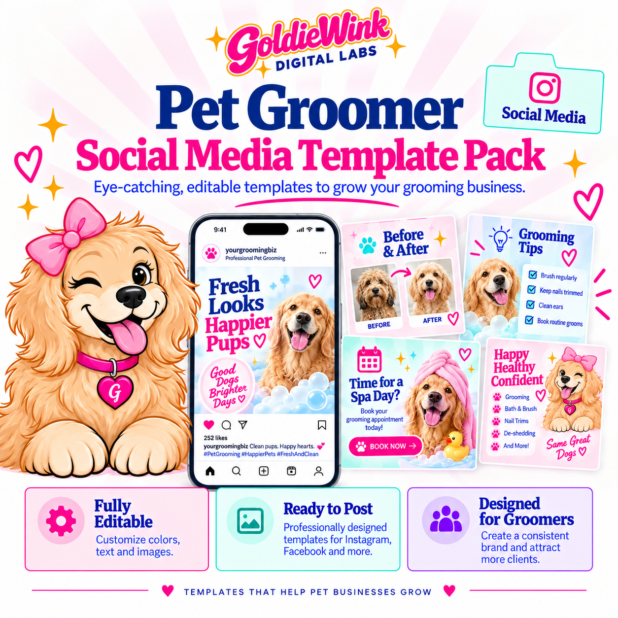 Pet Groomer Social Media Template Pack