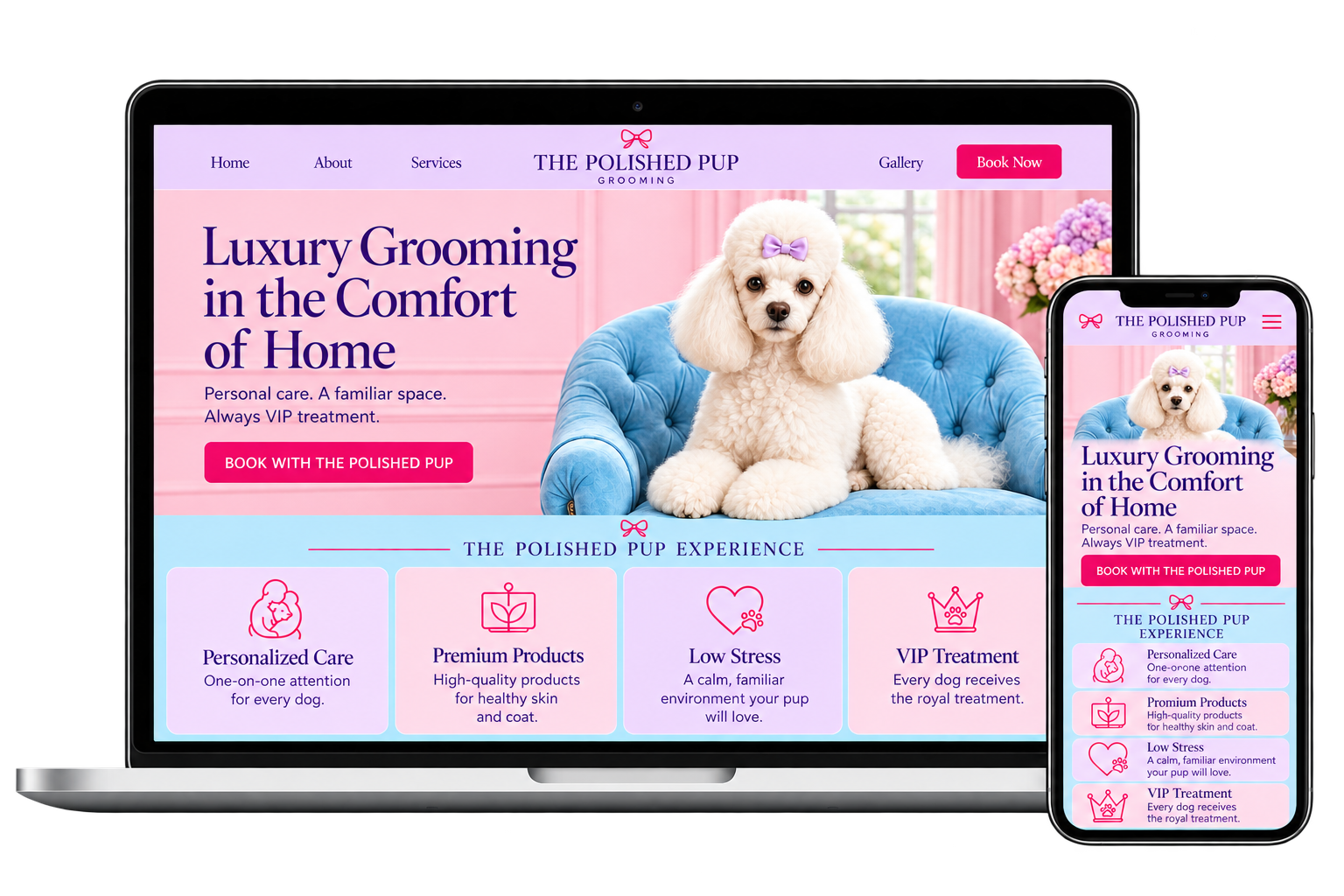 The Polished Pup website on a laptop and phone