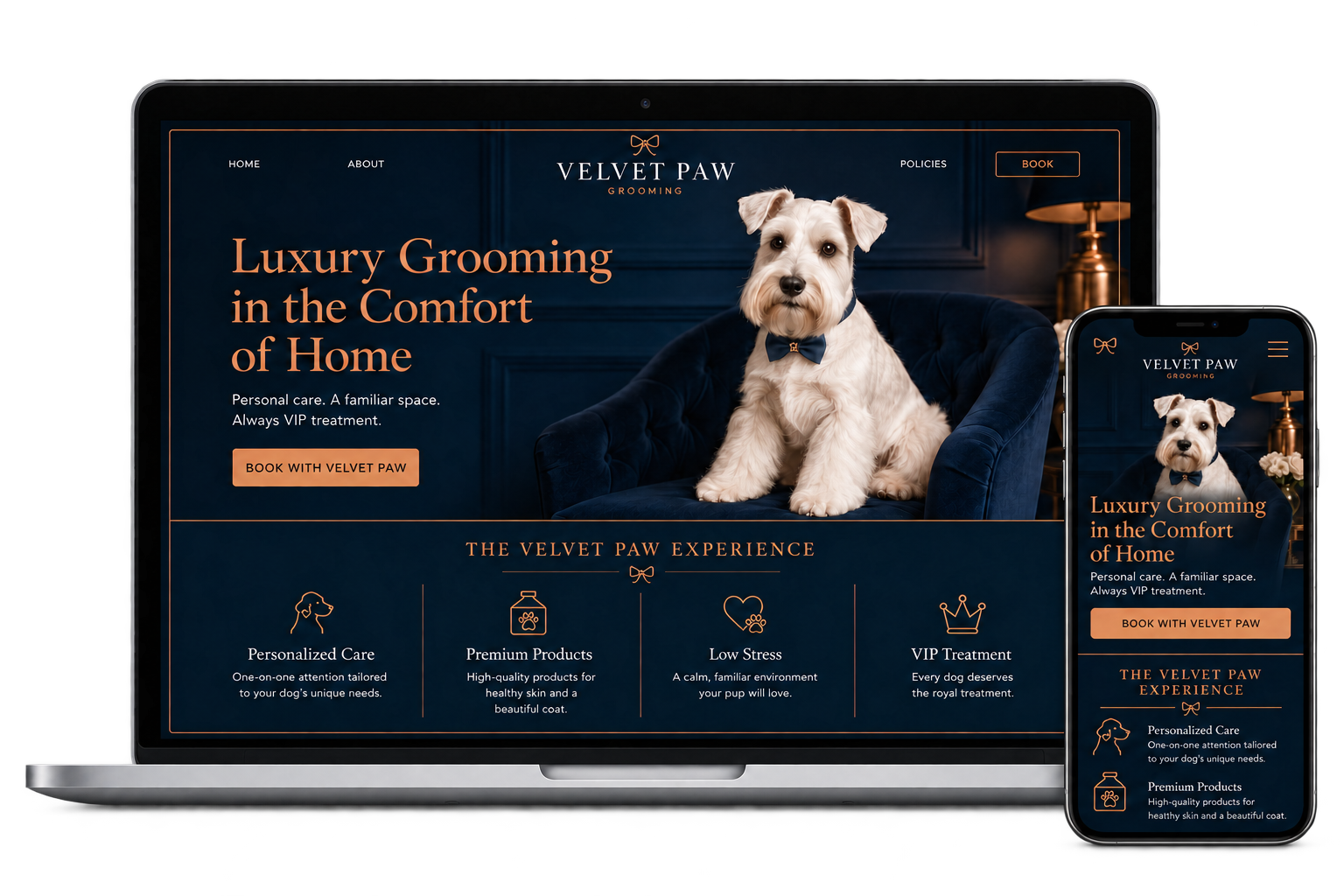 Velvet Paw website on a laptop and phone