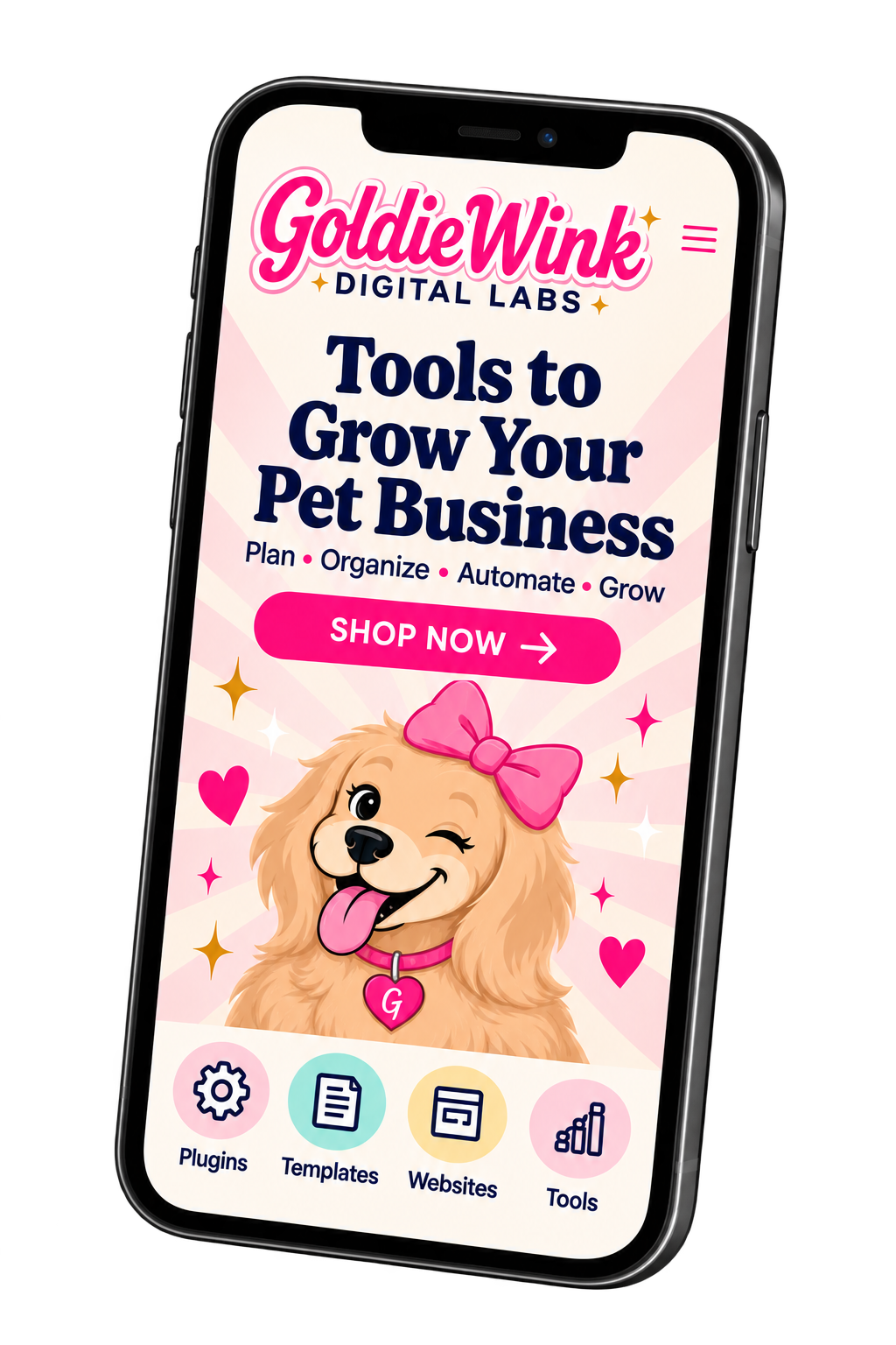 GoldieWink website on phone